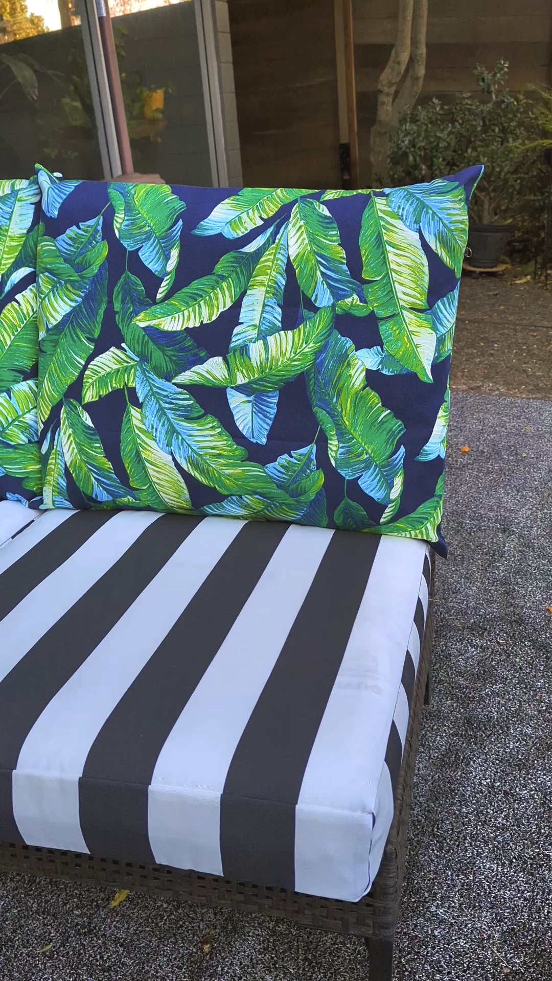Banana Leaf Black Stripe Outdoor Slip Covers, Compatible with IKEA Duvholmen